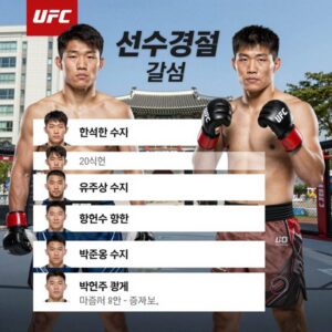 UFC 한국 선수 경기 일정 2026년 고석현 유주상 유수영 황인수 박현성 박준용 경기 날짜 및 중계 정보