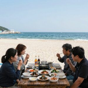 울산 진하해수욕장 횟집하늘바다펜션 1박2식 회와 해산물 한상