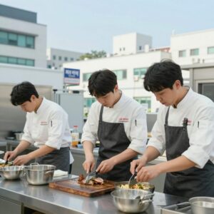 언더커버 셰프 출연진 샘킴 정지선 권성준이 위장 취업 현장에서 요리하는 모습
