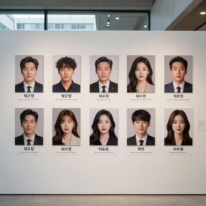 국립극장 해오름극장 로비에 전시된 베니스의 상인 캐스트 보드 사진으로 박근형 신구 최수영 이상윤 카이 등 주요 배우들의 이름이 적혀 있다