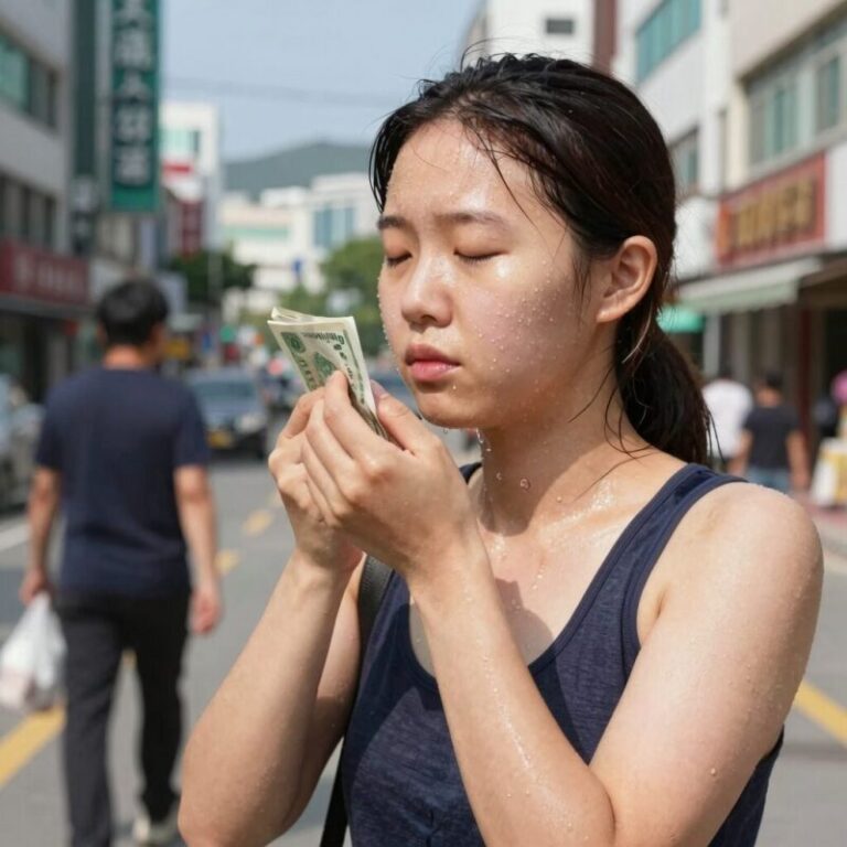 베트남 여행 중 더운 날씨에 인중에 땀이 흐르는 모습과 다양한 관리 방법