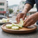 수박껍질 음식물쓰레기 분리배출 완벽 정리 수박껍질을 깍둑썰기하여 채반에 말리는 모습, 음식물쓰레기 부피 줄이는 팁