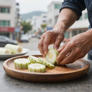 수박껍질을 깍둑썰기하여 채반에 말리는 모습, 음식물쓰레기 부피 줄이는 팁