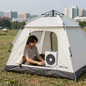 캠핑 텐트 이너에 설치된 샤오미 미홀 K3 PRO 에어컨 모습