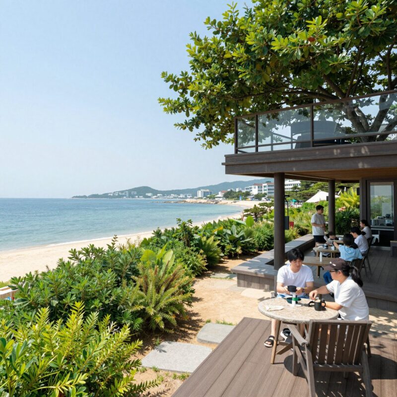 거제도 오션뷰 야자수펜션 힐링여행 1 거제도 야자수펜션 2층 테라스에서 바라본 오션뷰와 야자수 정원 풍경