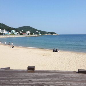 양양 서프리조트 바다 앞 데크에서 바라본 기사문 해수욕장 전경
