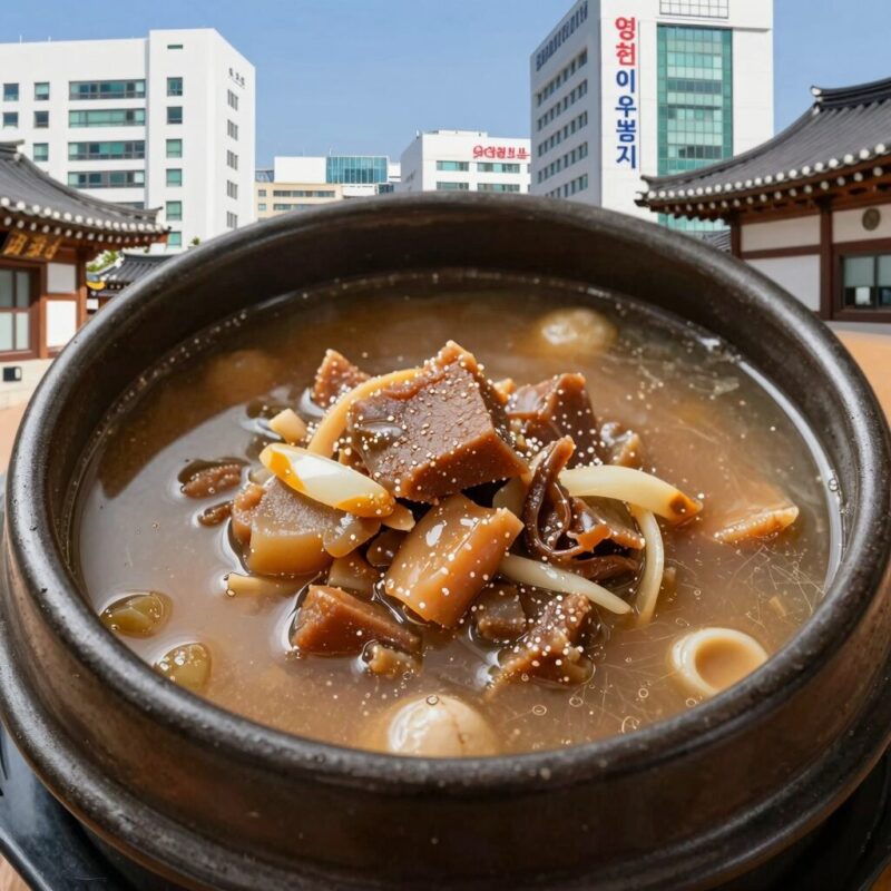 영천 삼계탕 맛집 두곳 상세 비교 1 영천 이우철한방누룽지삼계탕의 시그니처 메뉴인 누룽지 삼계탕 사진. 누룽지가 큼직하게 올려져 있고 국물이 진하게 보인다