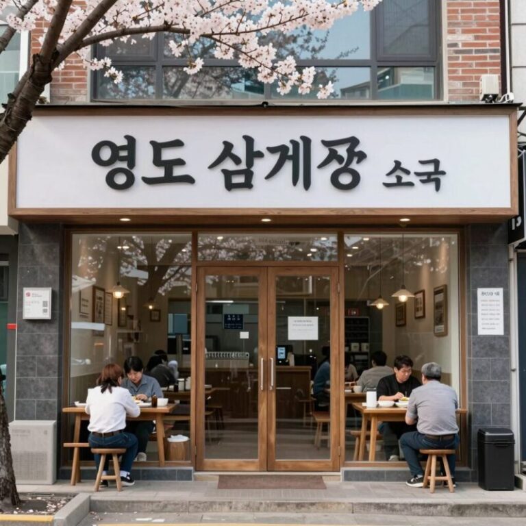 영도 삼계탕 맛집 소국 외관 통유리와 벚꽃