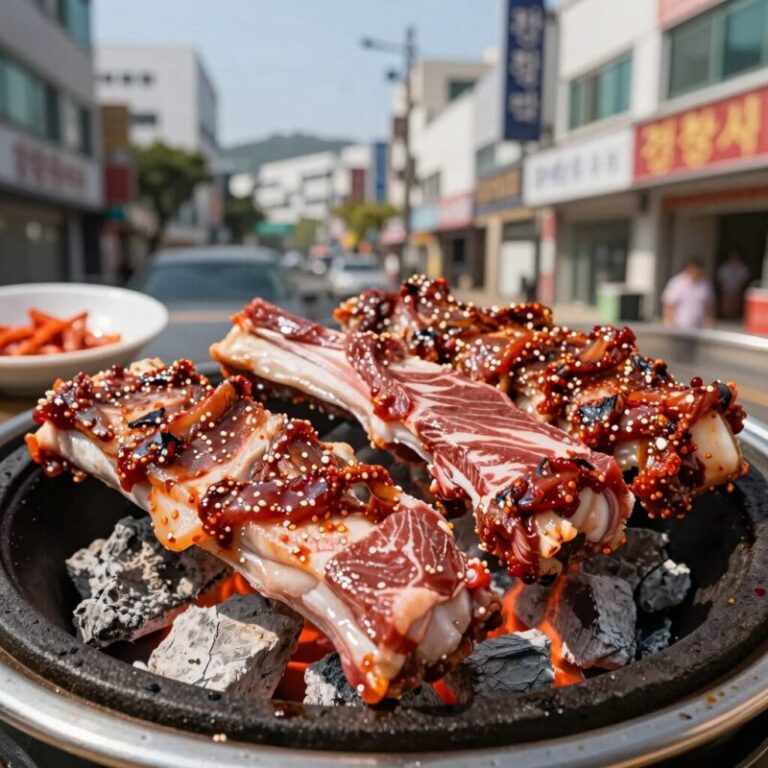 전참시 예산 소복갈비에서 숯불에 구워 나온 생갈비와 양념갈비가 돌판 위에 담긴 모습