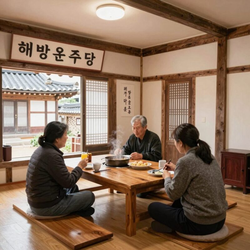 윤주모 식당 가격 85000원 해방촌 윤주당 예약 1 해방촌 윤주당 내부 전경, 아늑한 전통주 다이닝 공간