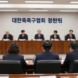 조계원 국회의원이 참석한 대한축구협회 청문회 회의장 모습