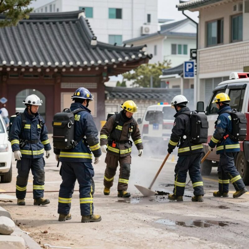 동해 삼화사 화재 현장과 소방대원 진화 모습